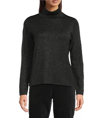 Eileen Fisher Wool Metallic Lurex Knit Turtleneck Long Sleeve Top