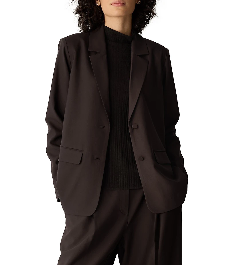 Eileen Fisher Wool Spun Notch Lapel Collar Long Sleeve Two Button-Front Blazer