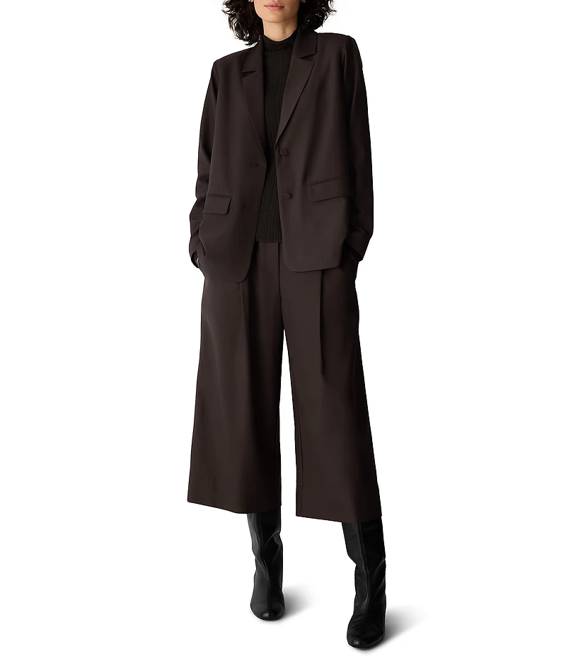 Eileen Fisher Wool Spun Notch Lapel Collar Long Sleeve Two Button-Front Blazer
