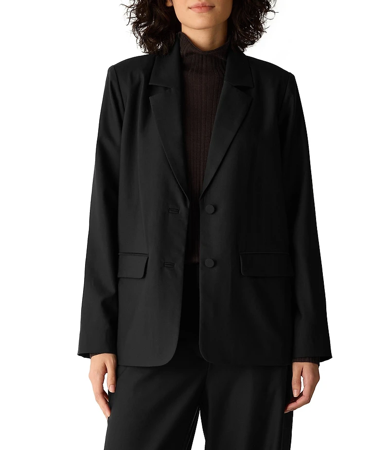 Eileen Fisher Wool Spun Notch Lapel Collar Long Sleeve Two Button-Front Blazer