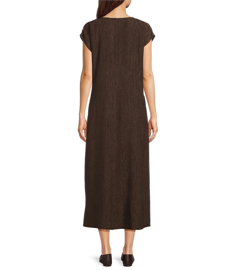 Eileen Fisher Woven Plisse V-Neck Cap Sleeve A-Line Dress