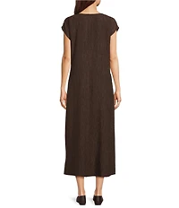 Eileen Fisher Woven Plisse V-Neck Cap Sleeve A-Line Dress