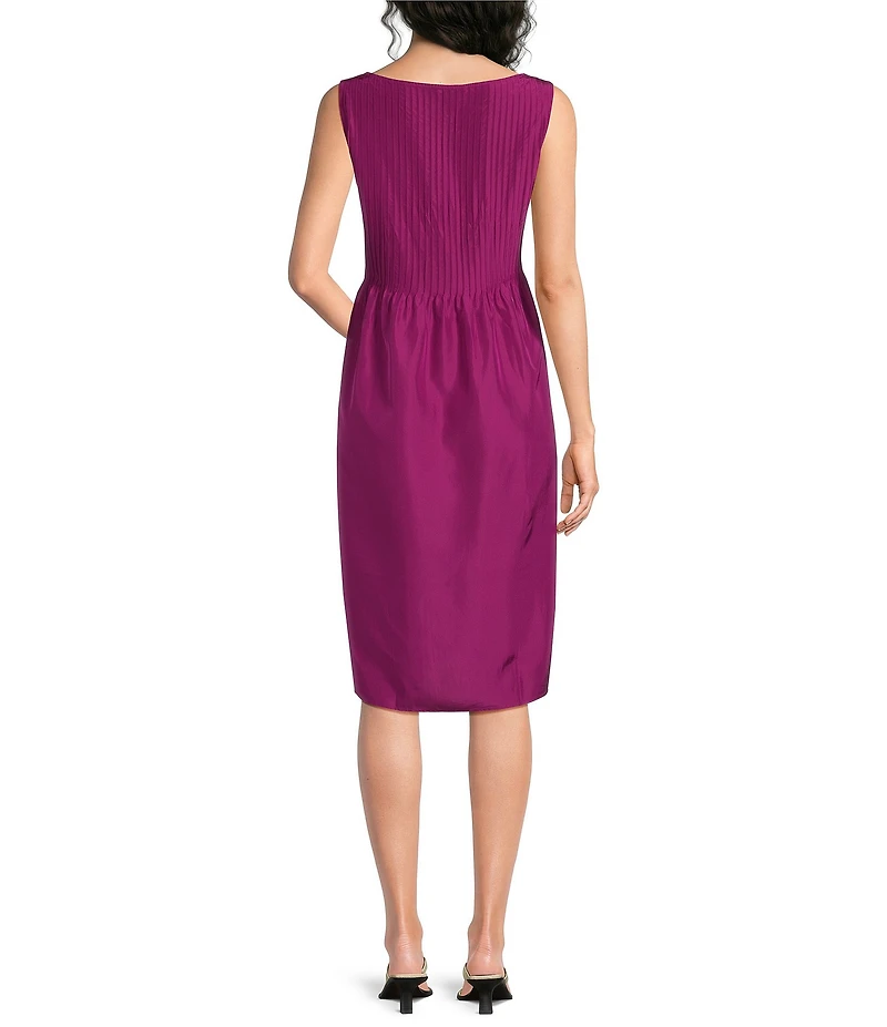 Eileen Fisher Woven Silk Boat Neck Sleeveless Pleated Dress