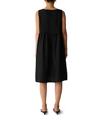 Eileen Fisher Woven Silk Boat Neck Sleeveless Pleated Dress