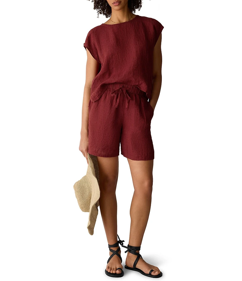 Eileen Fisher Yarn-Dyed Stripe Elastic Waist Walking Shorts