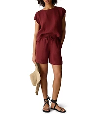 Eileen Fisher Yarn-Dyed Stripe Elastic Waist Walking Shorts