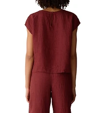 Eileen Fisher Yarn-Dyed Stripe Jewel Neck Cap Sleeve Top