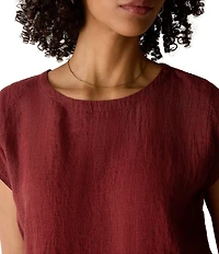 Eileen Fisher Yarn-Dyed Stripe Jewel Neck Cap Sleeve Top