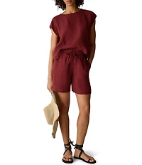 Eileen Fisher Yarn-Dyed Stripe Jewel Neck Cap Sleeve Top