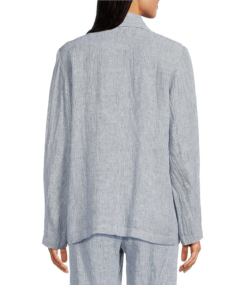 Eileen Fisher Yarn-Dyed Stripe Organic Linen Notch Lapel Long Sleeve Coordinating Blazer