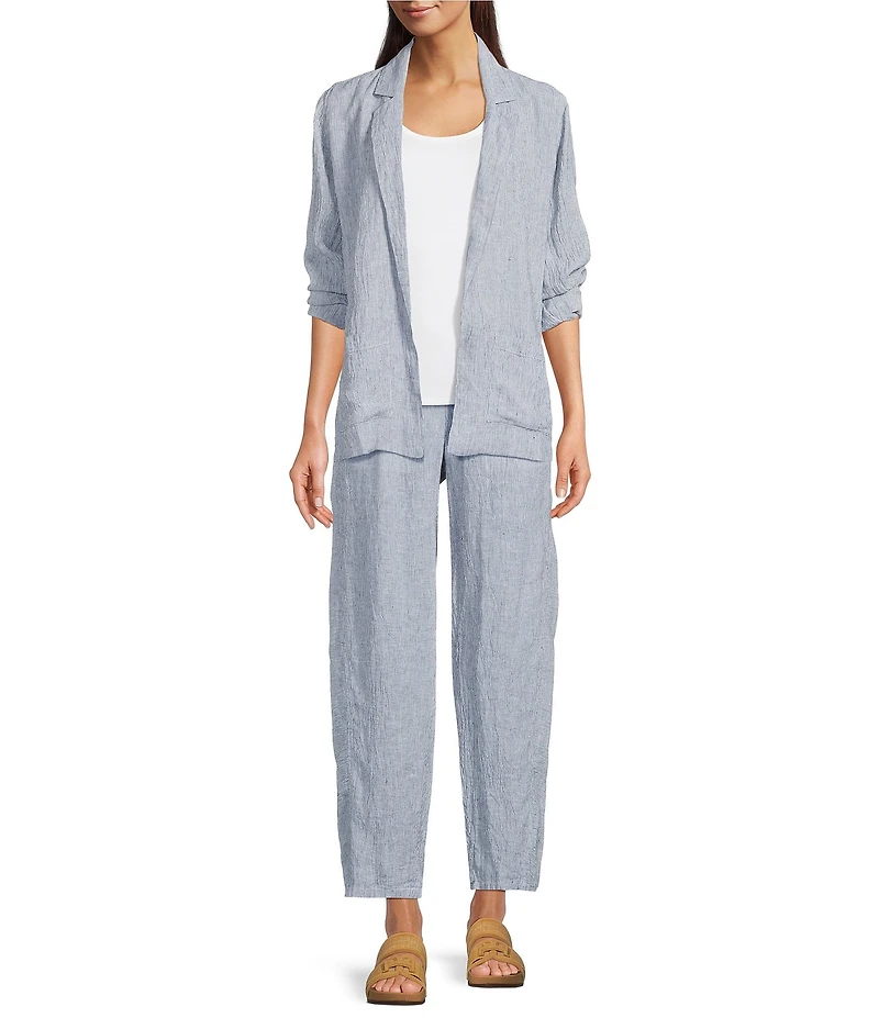 Eileen Fisher Yarn-Dyed Stripe Organic Linen Notch Lapel Long Sleeve Coordinating Blazer