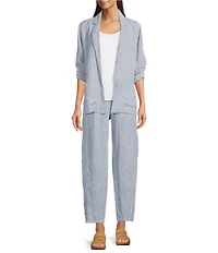 Eileen Fisher Yarn-Dyed Stripe Organic Linen Notch Lapel Long Sleeve Coordinating Blazer