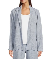 Eileen Fisher Yarn-Dyed Stripe Organic Linen Notch Lapel Long Sleeve Coordinating Blazer