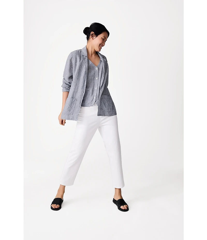 Eileen Fisher Yarn-Dyed Stripe Organic Linen Notch Lapel Long Sleeve Coordinating Blazer
