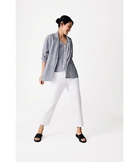 Eileen Fisher Yarn-Dyed Stripe Organic Linen Notch Lapel Long Sleeve Coordinating Blazer