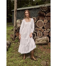 Eileen West 3/4 Sleeve Square Neck Solid Woven Cotton Lawn Tiered Ballet Nightgown