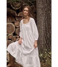Eileen West 3/4 Sleeve Square Neck Solid Woven Cotton Lawn Tiered Ballet Nightgown