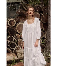 Eileen West 3/4 Sleeve Square Neck Solid Woven Cotton Lawn Tiered Ballet Nightgown