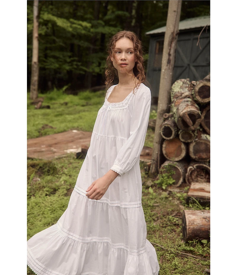 Eileen West 3/4 Sleeve Square Neck Solid Woven Cotton Lawn Tiered Ballet Nightgown