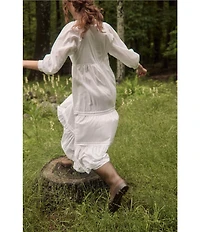 Eileen West 3/4 Sleeve Square Neck Solid Woven Cotton Lawn Tiered Ballet Nightgown