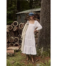 Eileen West 3/4 Sleeve Square Neck Solid Woven Cotton Lawn Tiered Ballet Nightgown