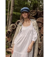 Eileen West 3/4 Sleeve Square Neck Solid Woven Cotton Lawn Tiered Ballet Nightgown