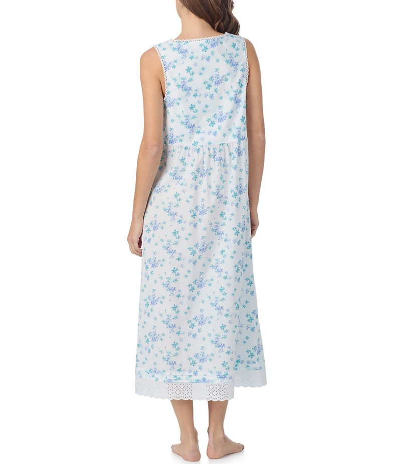 Eileen West Angela Floral Print Sleeveless V-Neck Woven Lawn Cotton Ballet Nightgown