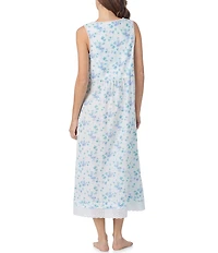 Eileen West Angela Floral Print Sleeveless V-Neck Woven Lawn Cotton Ballet Nightgown