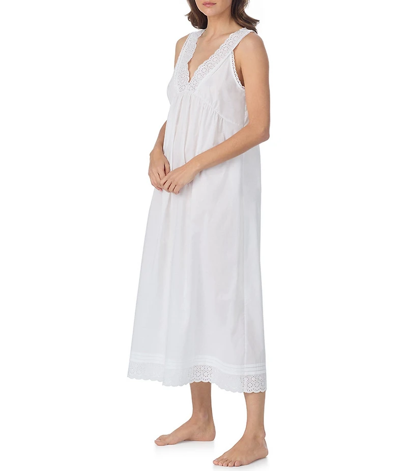 Eileen West Angela Solid Sleeveless V-Neck Woven Lawn Cotton Ballet Nightgown
