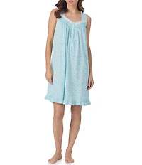 Eileen West Aqua Floral Sleeveless Sweetheart Neck Jersey Knit Cotton Short Nightgown