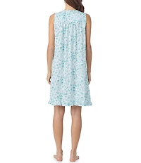 Eileen West Aqua Floral Sleeveless Sweetheart Neck Jersey Knit Cotton Short Nightgown
