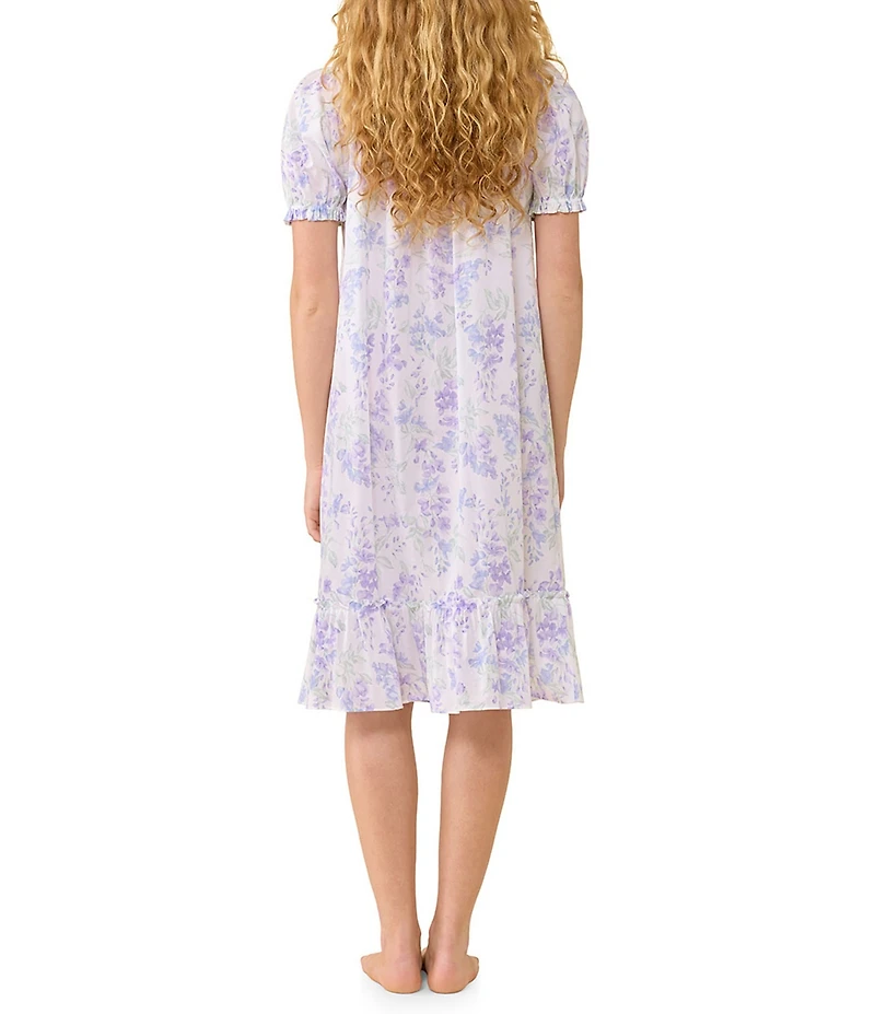 Eileen West Botanical Print Cap Sleeve Sweetheart Neck Woven Cotton Waltz Nightgown