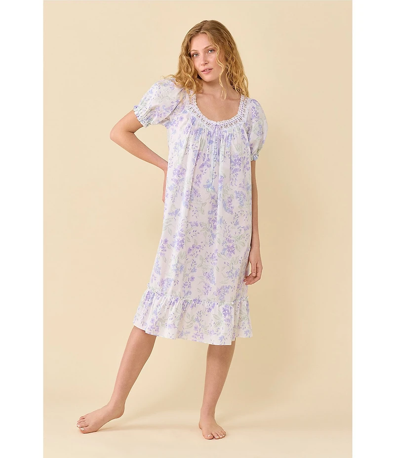 Eileen West Botanical Print Cap Sleeve Sweetheart Neck Woven Cotton Waltz Nightgown