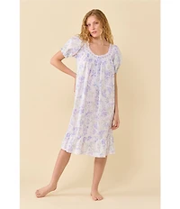 Eileen West Botanical Print Cap Sleeve Sweetheart Neck Woven Cotton Waltz Nightgown