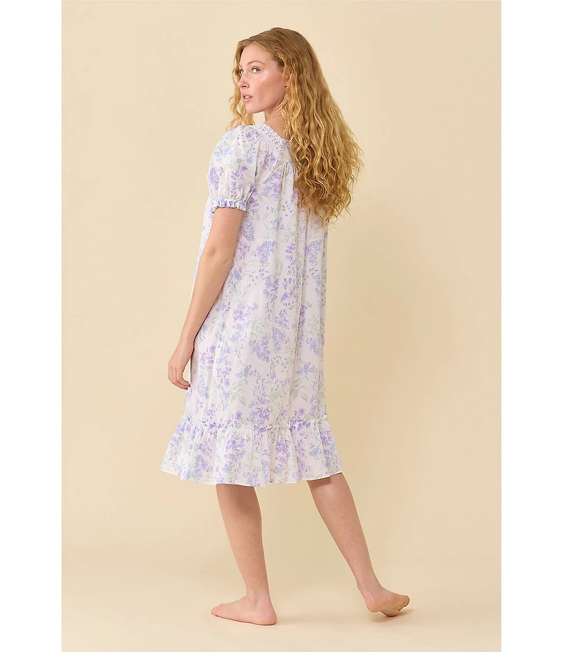 Eileen West Botanical Print Cap Sleeve Sweetheart Neck Woven Cotton Waltz Nightgown