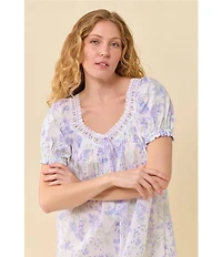 Eileen West Botanical Print Cap Sleeve Sweetheart Neck Woven Cotton Waltz Nightgown