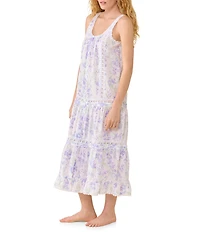 Eileen West Botanical Print Sleeveless Scoop Neck Woven Cotton Ballet Nightgown