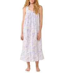 Eileen West Botanical Print Sleeveless Sweetheart Neck Cotton Woven Ballet Nightgown