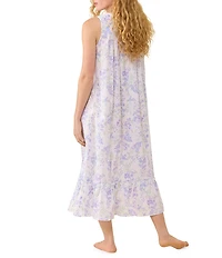 Eileen West Botanical Print Sleeveless Sweetheart Neck Cotton Woven Ballet Nightgown