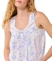 Eileen West Botanical Print Sleeveless Sweetheart Neck Cotton Woven Ballet Nightgown