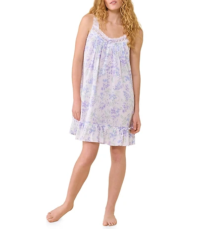 Eileen West Botanical Print Sleeveless Sweetheart Neck Cotton Woven Chemise