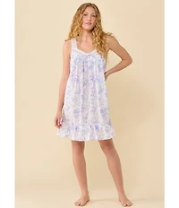 Eileen West Botanical Print Sleeveless Sweetheart Neck Cotton Woven Chemise