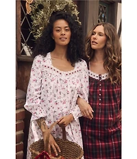 Eileen West Brushed Flannel Plaid Print Long Sleeve Sweetheart Neck Ballet Nightgown