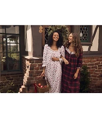 Eileen West Brushed Flannel Plaid Print Long Sleeve Sweetheart Neck Ballet Nightgown