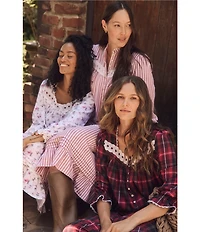 Eileen West Brushed Flannel Plaid Print Long Sleeve Sweetheart Neck Ballet Nightgown