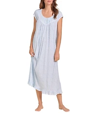Eileen West Cap Sleeve Scoop Neck Jersey Knit Ditsy Floral Print Long Nightgown