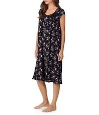 Eileen West Cap Sleeve Sweetheart Neck Jersey Knit Ditsy Floral Print Waltz Nightgown