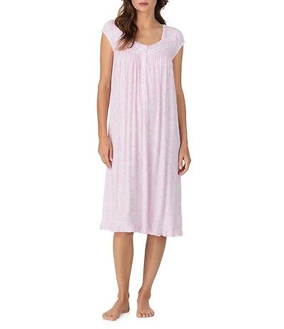 Eileen West Cap Sleeve Sweetheart Neck Jersey Knit Floral Print Waltz Nightgown