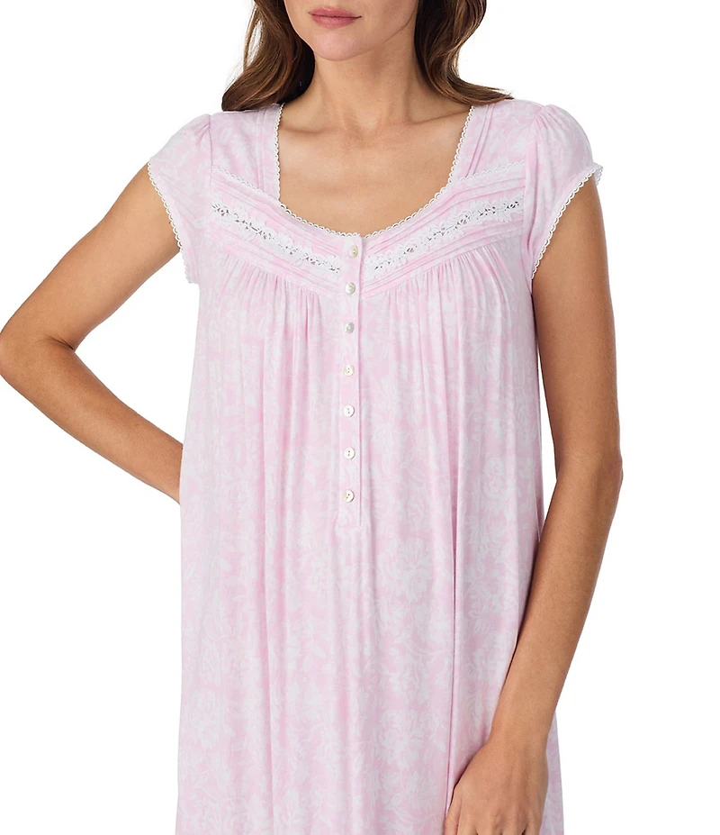 Eileen West Cap Sleeve Sweetheart Neck Jersey Knit Floral Print Waltz Nightgown