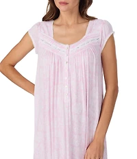 Eileen West Cap Sleeve Sweetheart Neck Jersey Knit Floral Print Waltz Nightgown